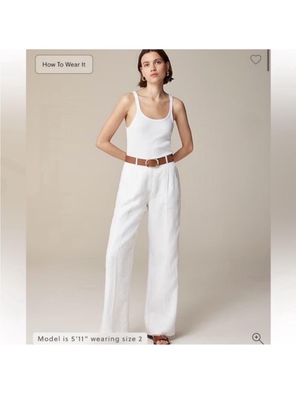 J. Crew Essential wide leg pant in 100% linen- white